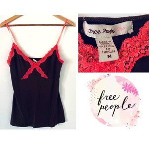 Brown camisole with pink lace trim (Sz M) - Free People